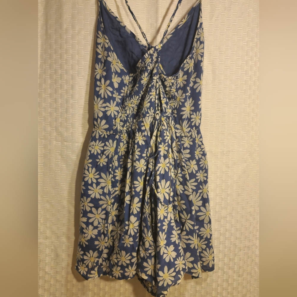 Women's Blue Daisy Romper Lace Up Back Soft Cotton Stretchy - Picture 4 of 5